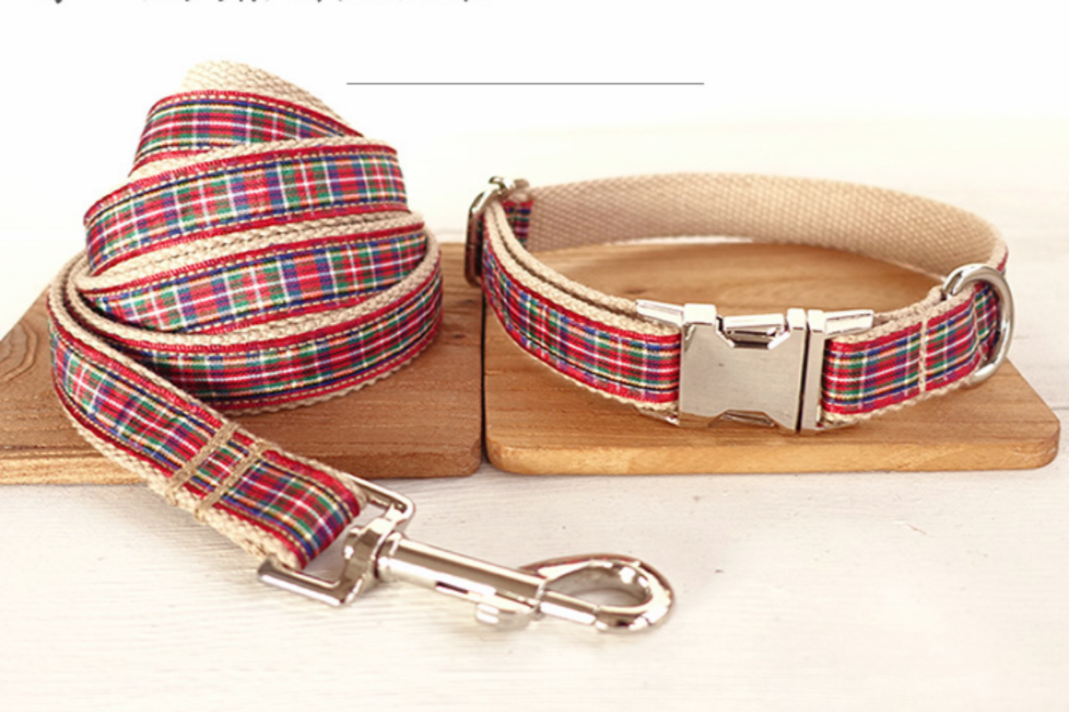 Collier pour Chien avec Laisse à Carreaux Rouge
