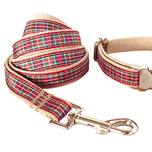 Collier pour Chien avec Laisse à Carreaux Rouge